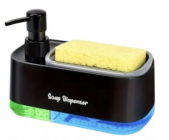 Muilo ir indų plovimo skysčio dozatorius 2 in 1, juoda